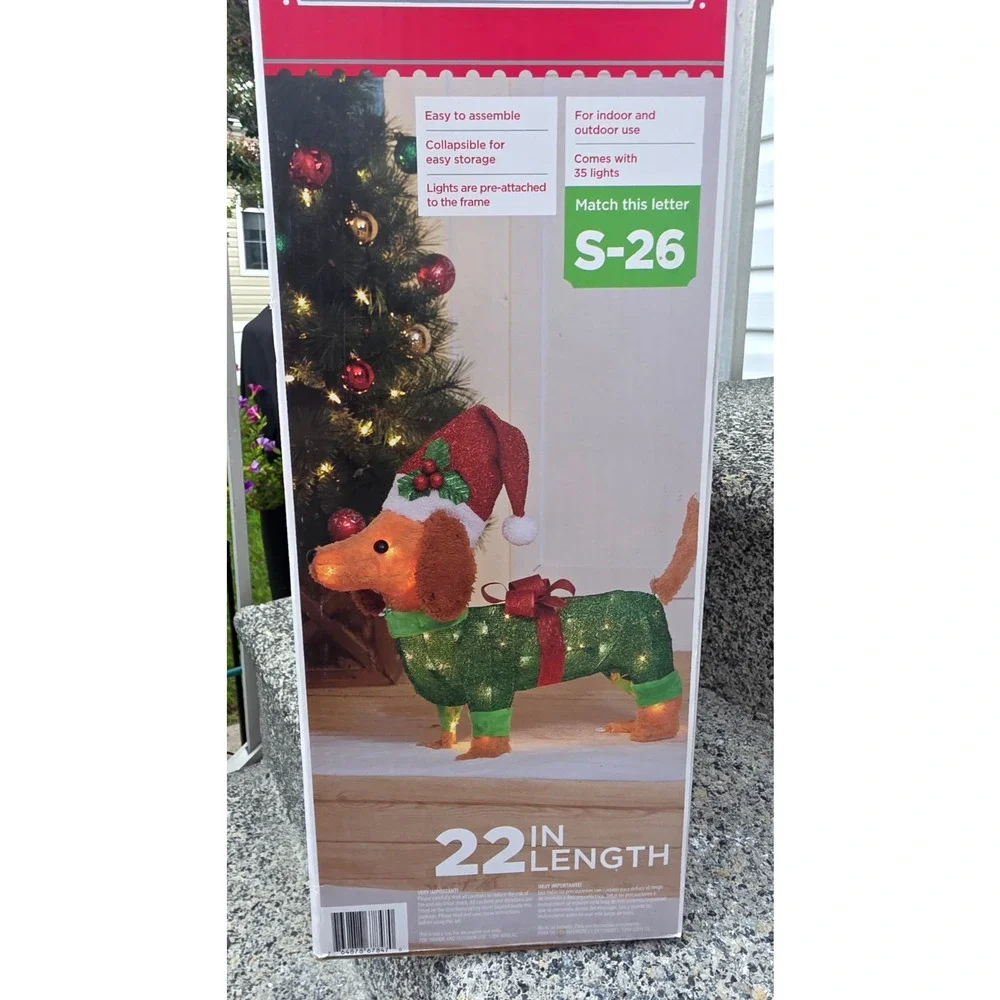 Holiday Time Light-Up Plush Dachshund 22” Christmas Decoration Sculpture NEW